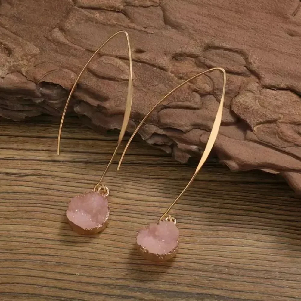 ✨🆕✨ BoHo Druzy Gold Tone Droplet Shape Crystal Cluster Druzy Dangle Earrings✨